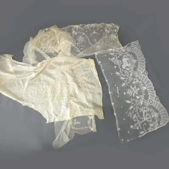 Two fine loose veils and an embroidered silk piece
